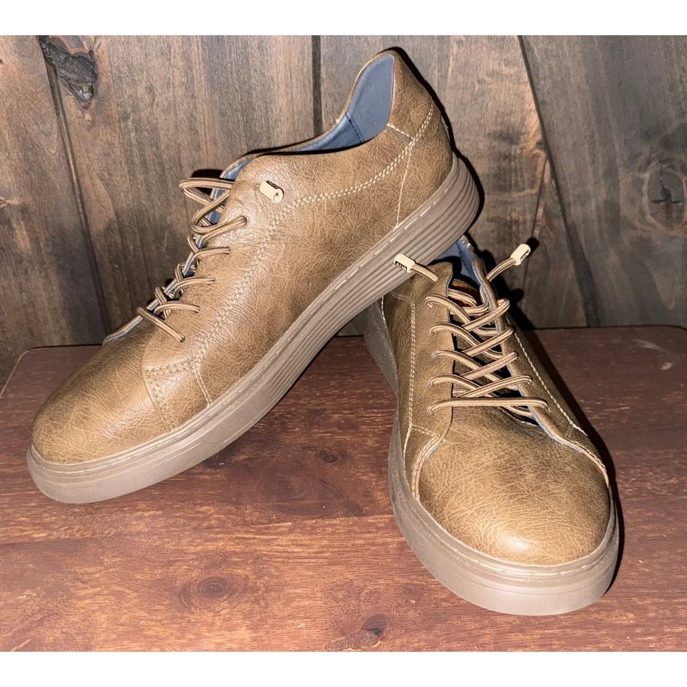 Italian Style Leather Mens Brown 10.5 Oxford Sneakers Size 44 Breathable